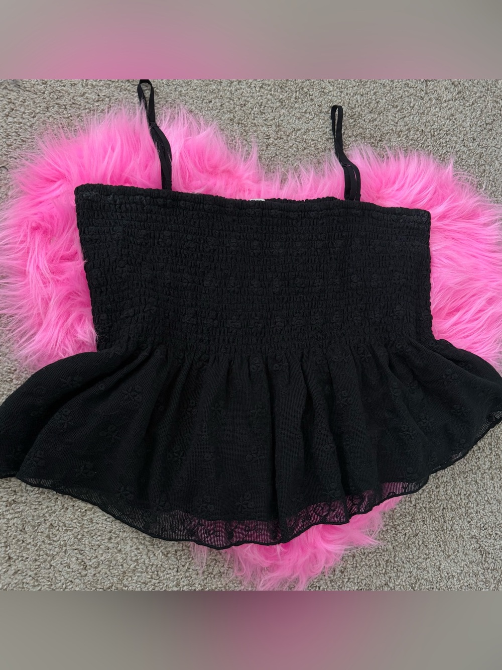 American Eagle Smocked Eyelet Mesh Peplum Top Black XL whimsigoth Fairycore